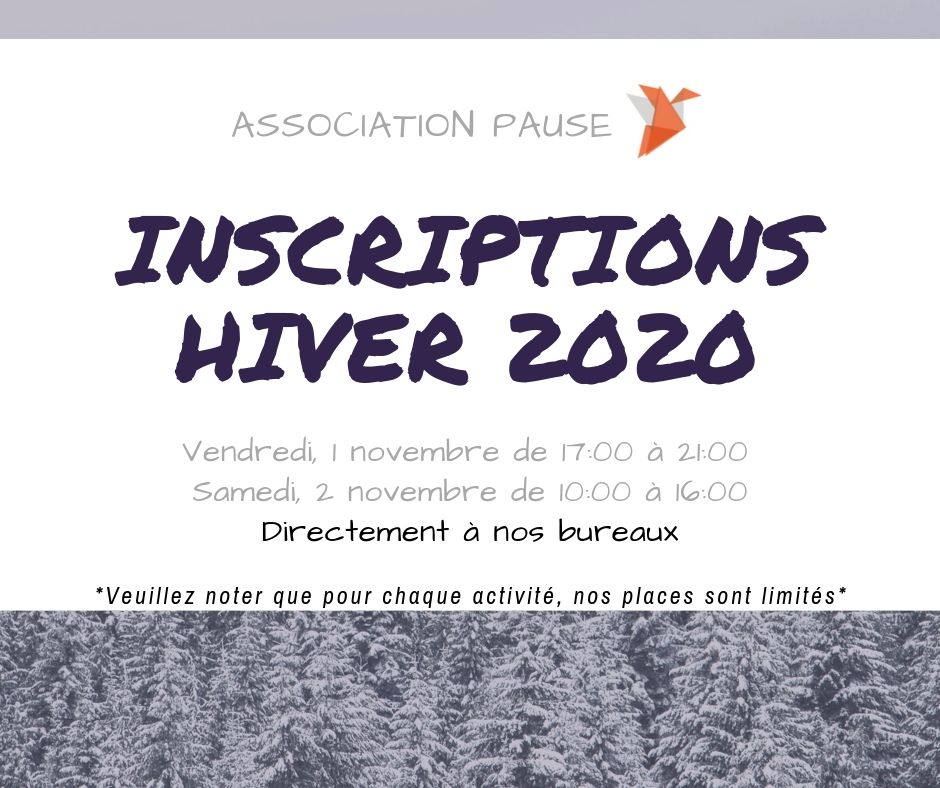 INSCRIPTIONS HIVER 2020
